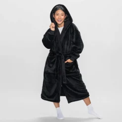 All Black Sherpa Dressing Gown