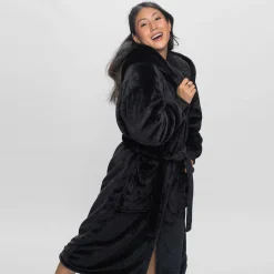 All Black Sherpa Dressing Gown