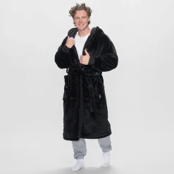 All Black Sherpa Dressing Gown