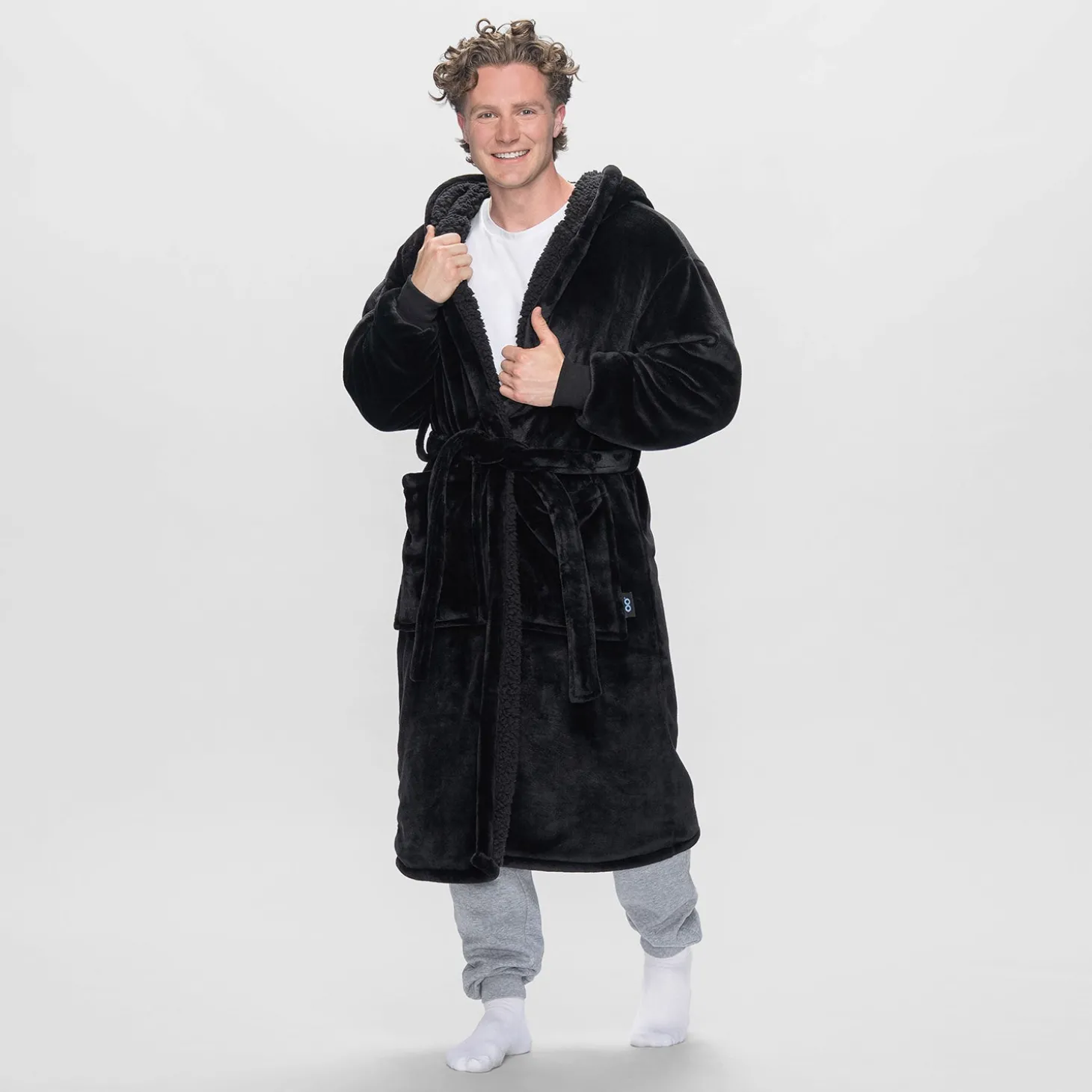 All Black Sherpa Dressing Gown