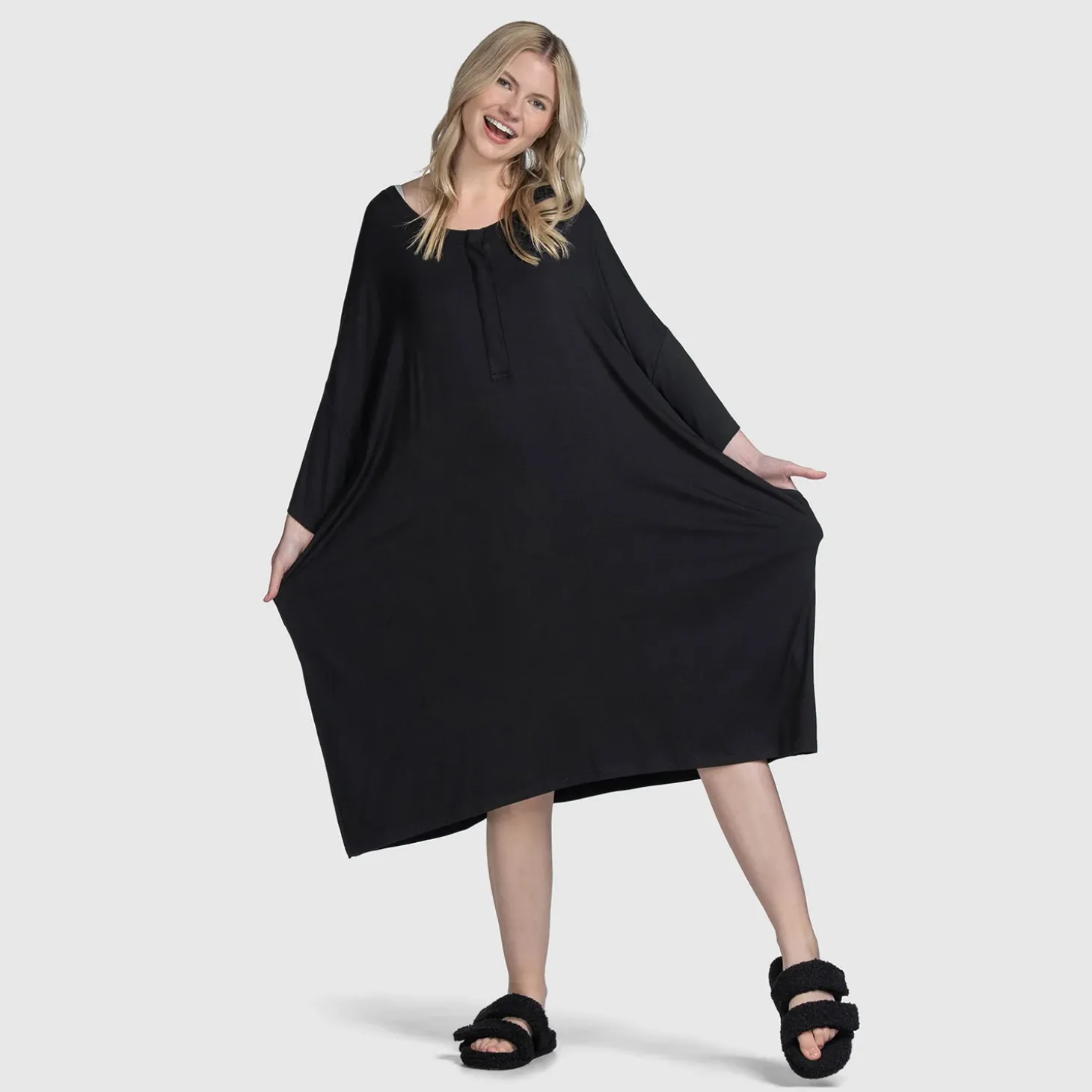 Black Button-Up Sleep Tee Nightie