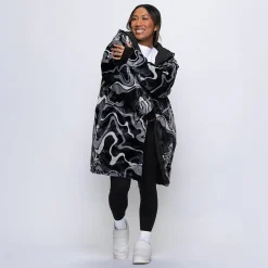Black/Charcoal Swirl Print Long Puffer Jacket
