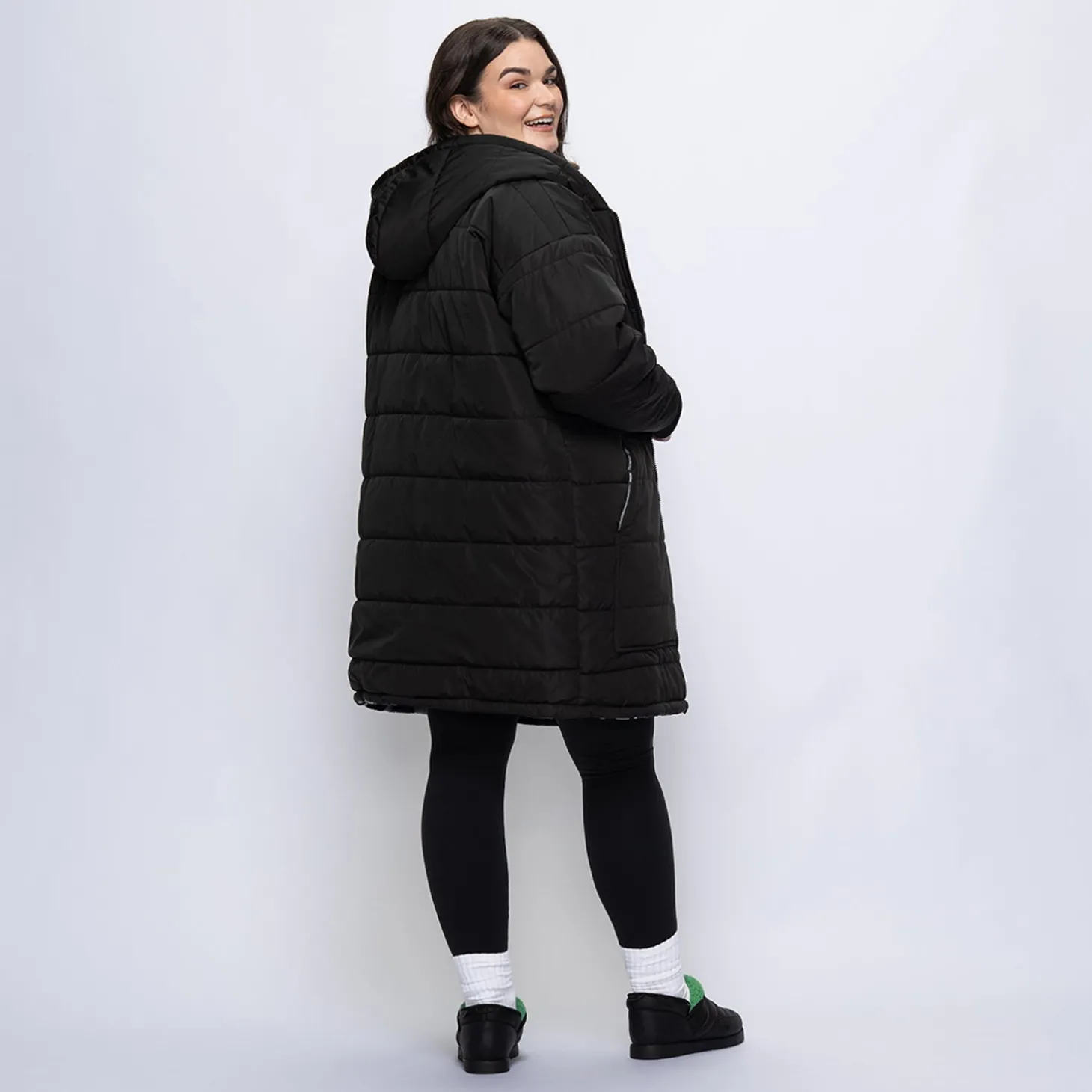 Black/Charcoal Swirl Print Long Puffer Jacket