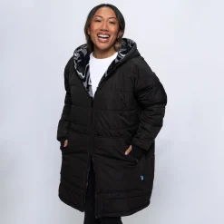 Black/Charcoal Swirl Print Long Puffer Jacket