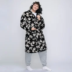 Black Floral Sherpa Dressing Gown
