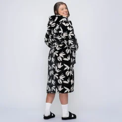 Black Floral Sherpa Dressing Gown
