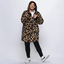 Black/Leopard Long Puffer Jacket