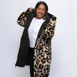 Black/Leopard Long Puffer Jacket