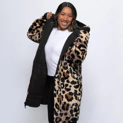 Black/Leopard Long Puffer Jacket