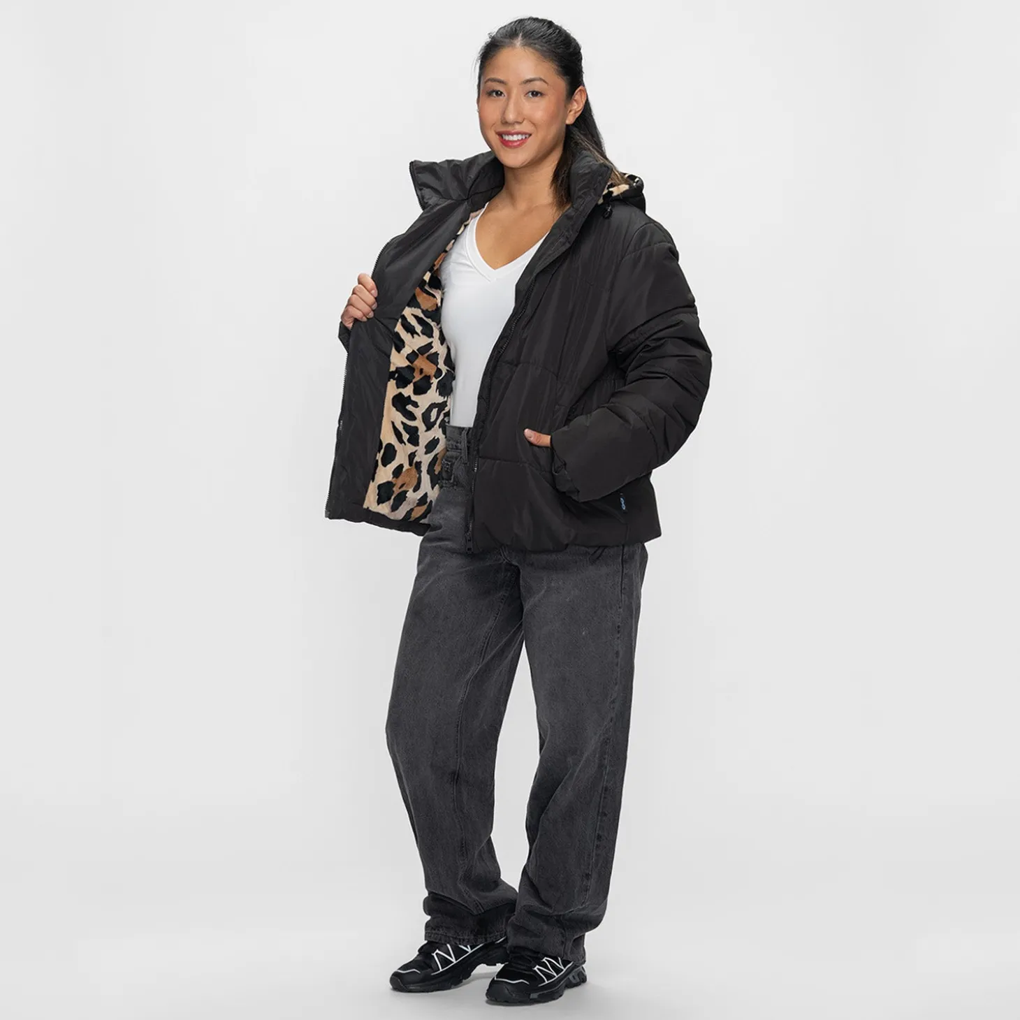 Black/Leopard Puffer Jacket
