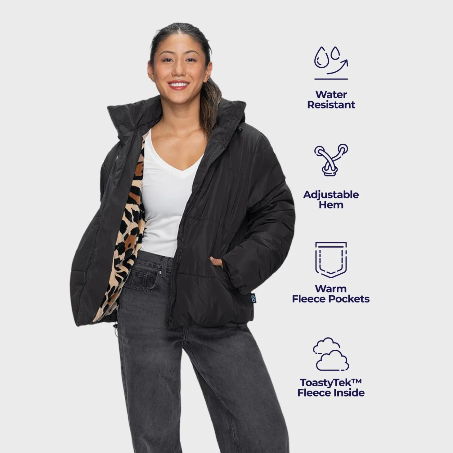 Black/Leopard Puffer Jacket