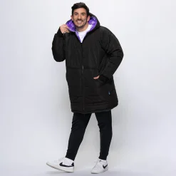 Black/Lilac Checker Print Long Puffer Jacket