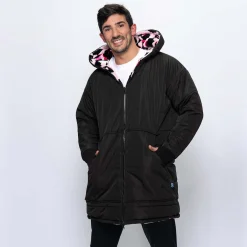 Black/Pink Leopard Print Long Puffer Jacket