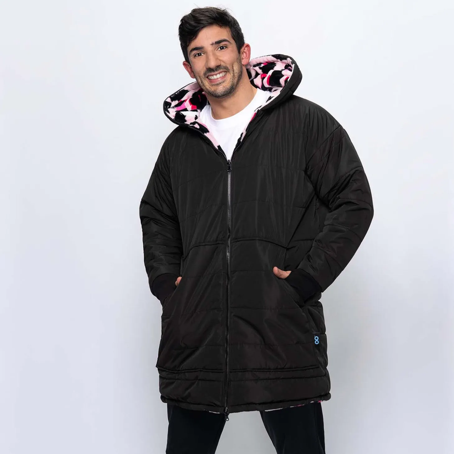 Black/Pink Leopard Print Long Puffer Jacket