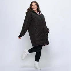 Black/Pink Leopard Print Long Puffer Jacket