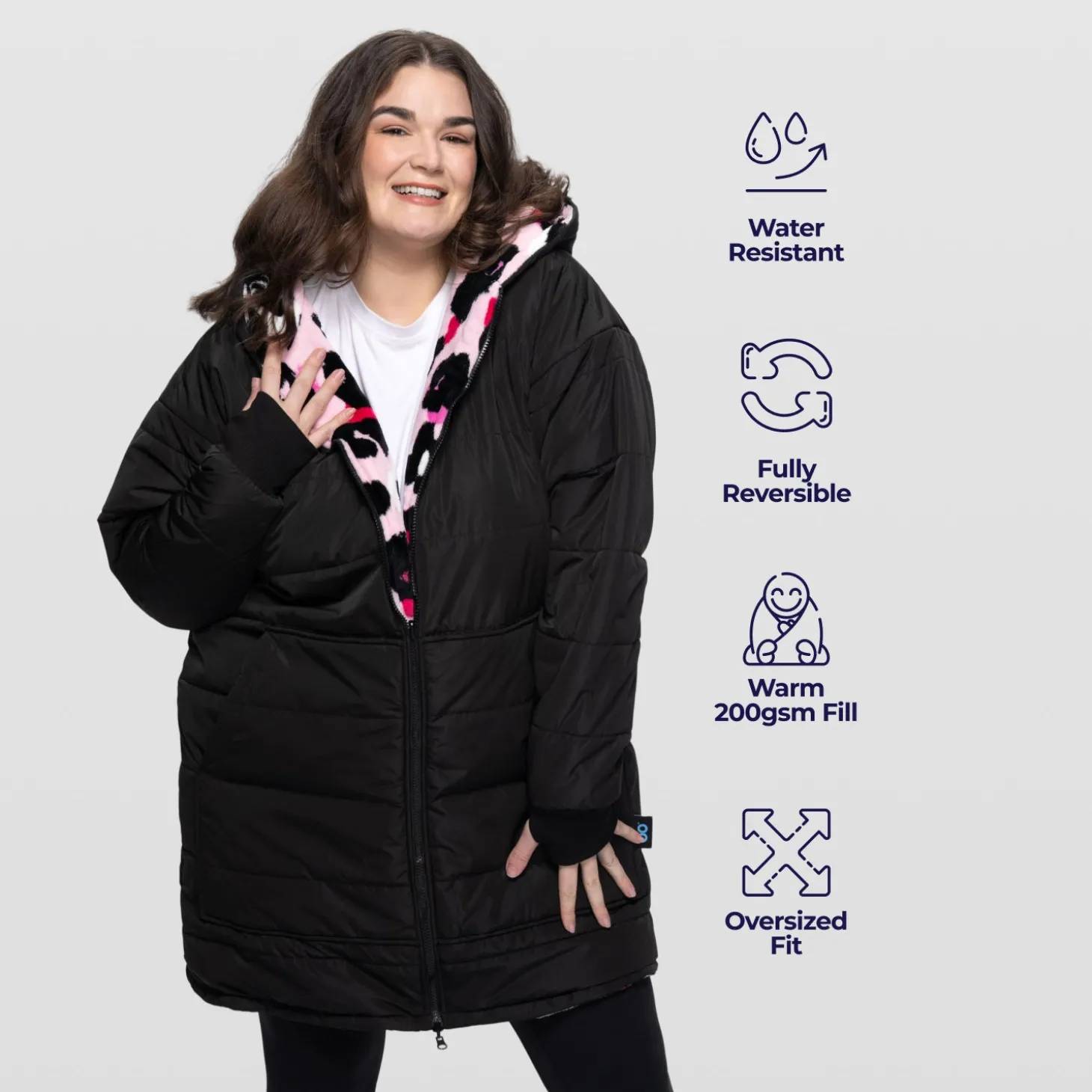 Black/Pink Leopard Print Long Puffer Jacket