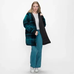Black/Plaid Long Puffer Jacket