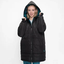 Black/Plaid Long Puffer Jacket