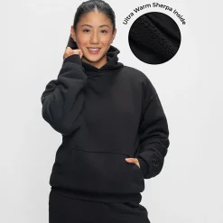 Black Sherpa Lined Fleece Hoodie