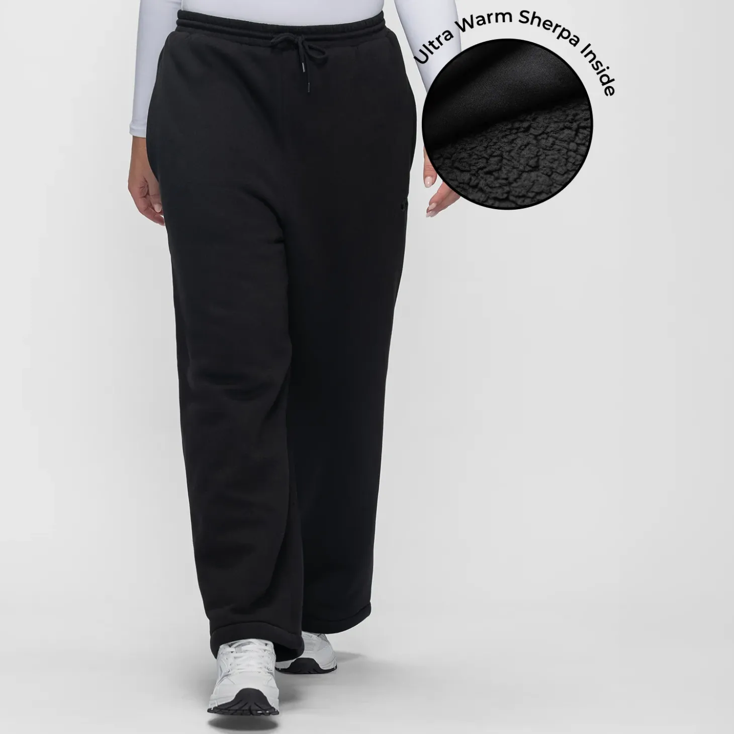 Black Sherpa Lined Wide Leg Trackpant
