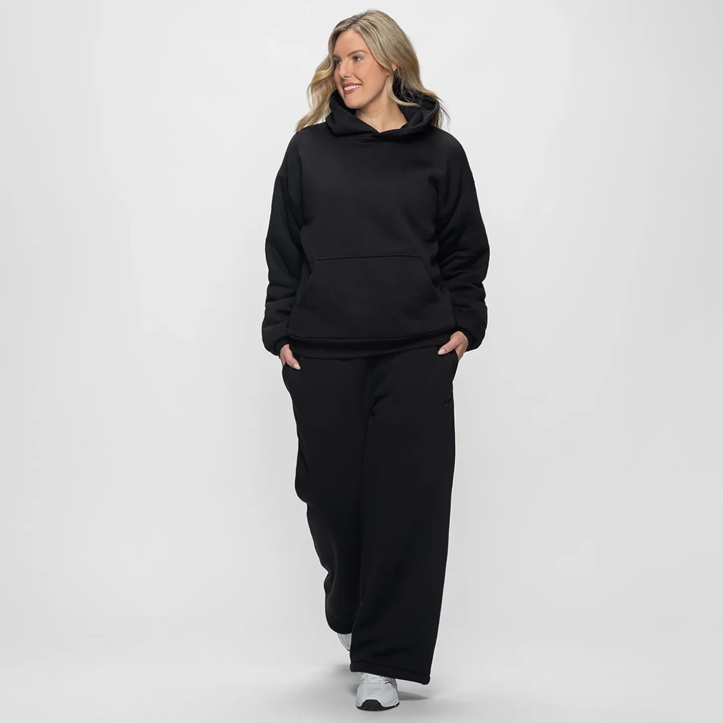 Black Sherpa Lined Wide Leg Trackpant