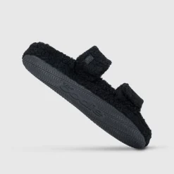 Black Two Strap Sherpa Slide Shoes