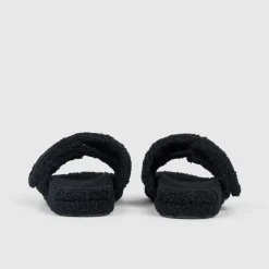 Black Two Strap Sherpa Slide Shoes