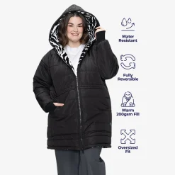 Black/Zebra Long Puffer Jacket