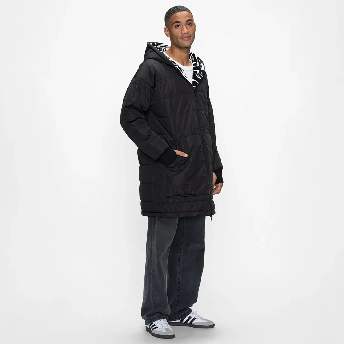 Black/Zebra Long Puffer Jacket