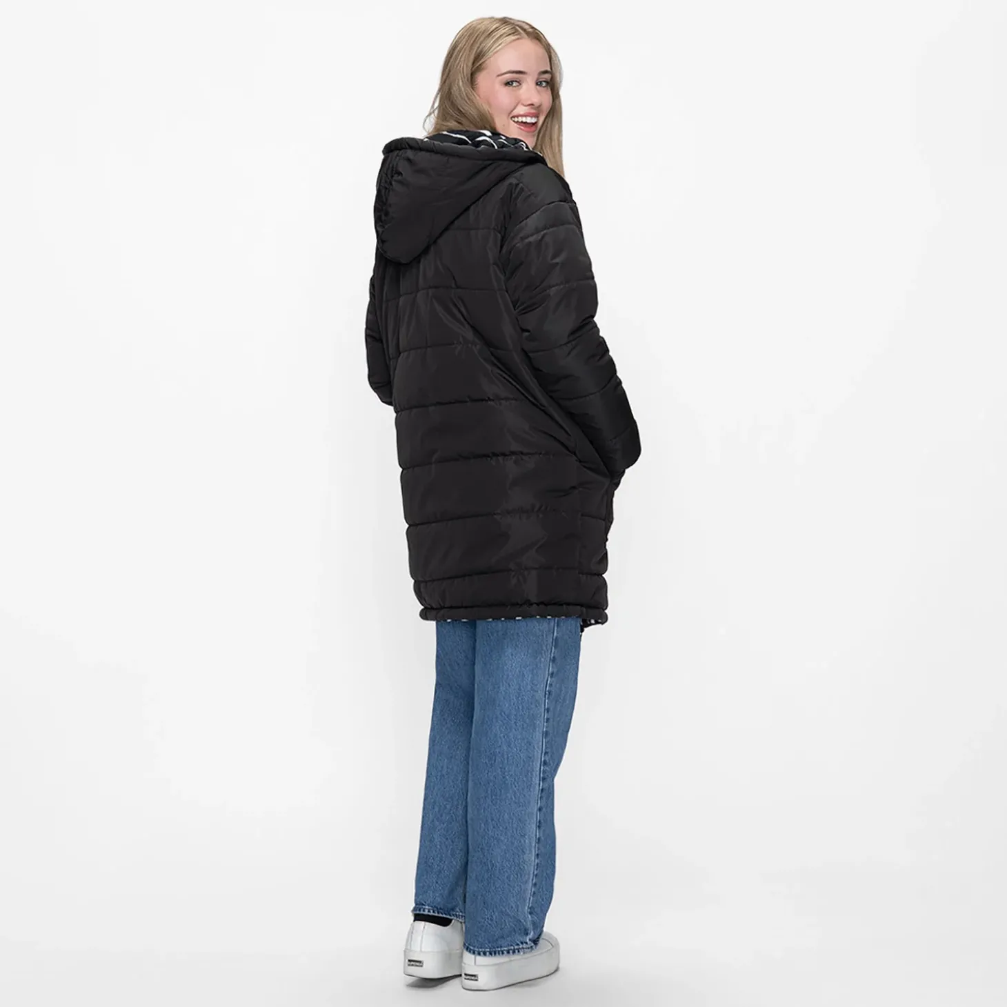 Black/Zebra Long Puffer Jacket