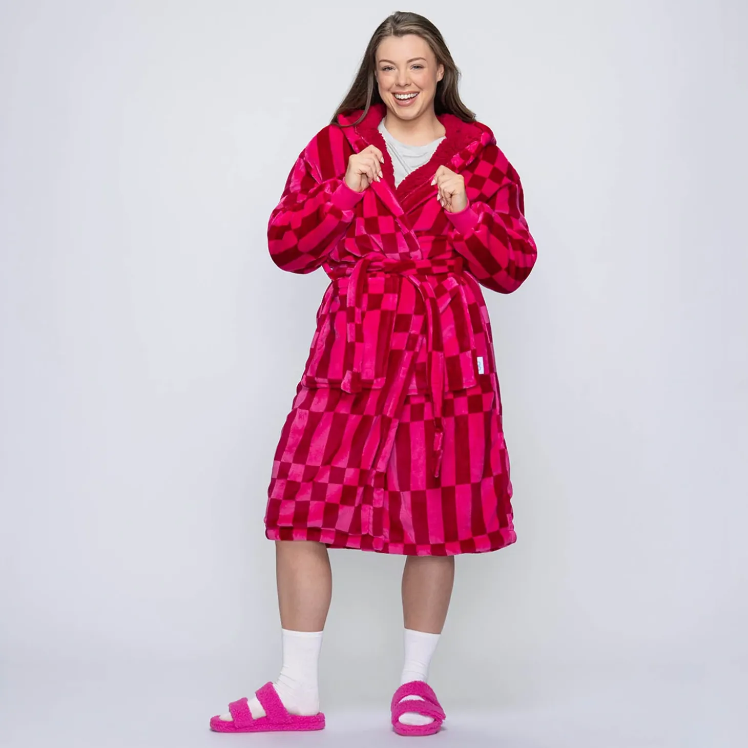 Bright Pink Geo Sherpa Dressing Gown
