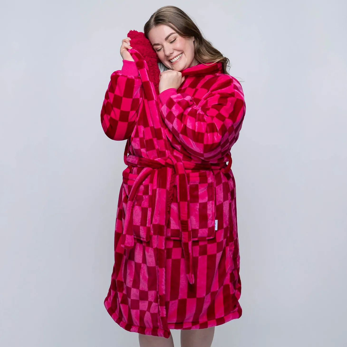 Bright Pink Geo Sherpa Dressing Gown