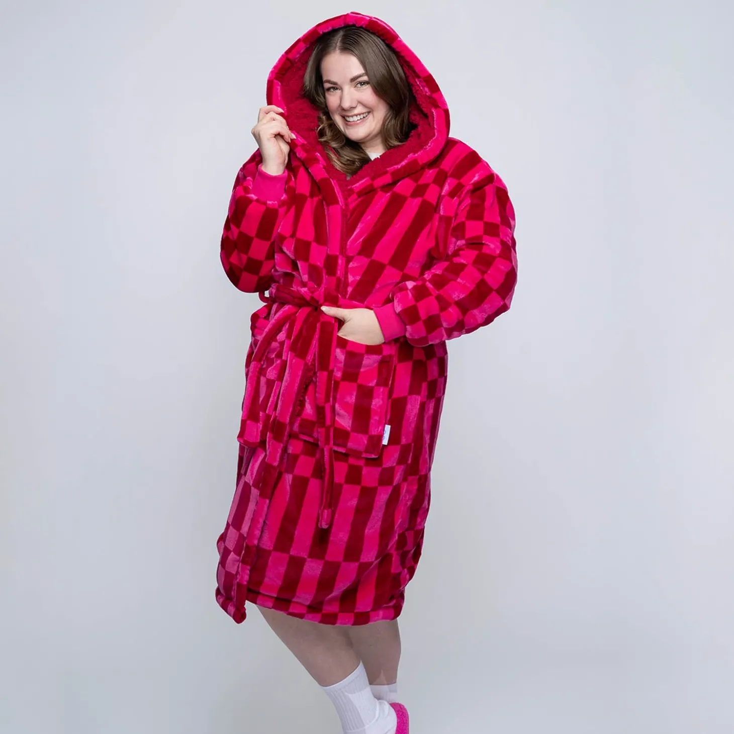 Bright Pink Geo Sherpa Dressing Gown