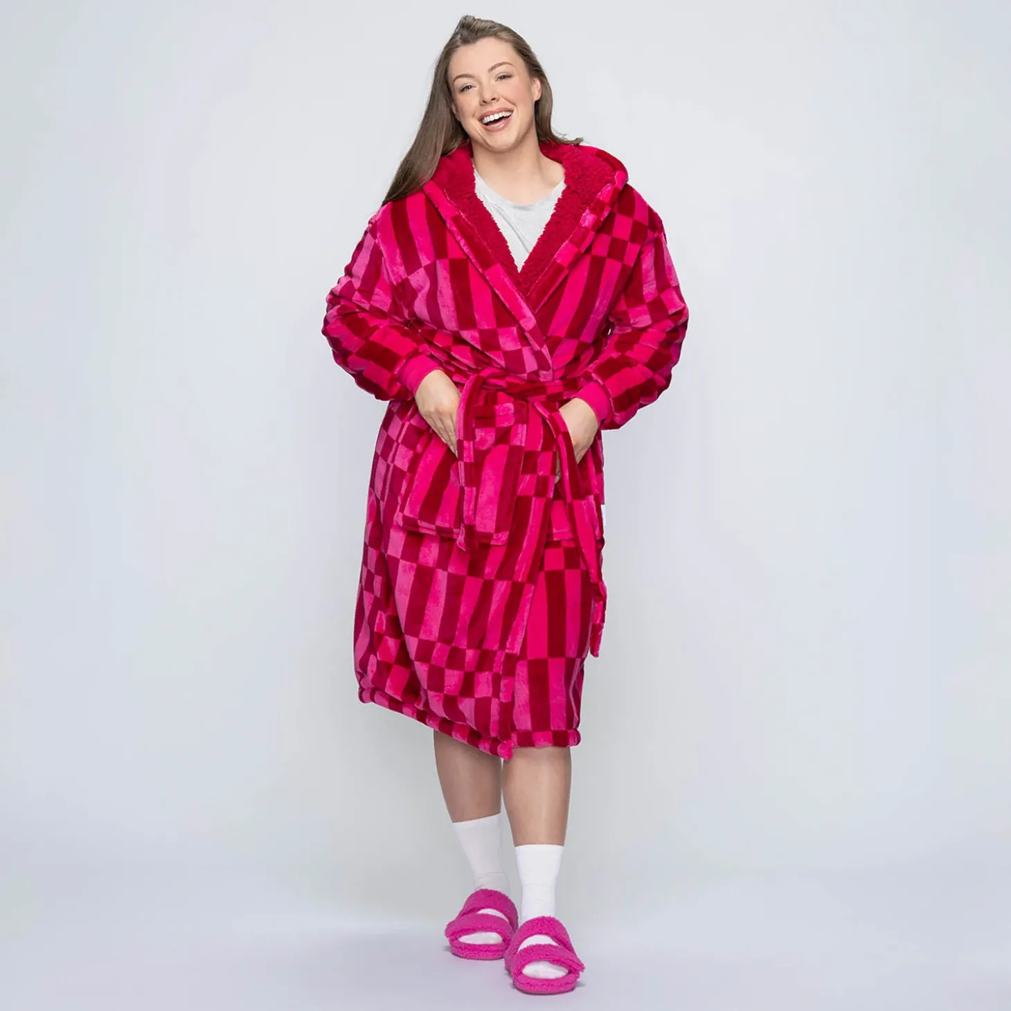 Bright Pink Geo Sherpa Dressing Gown