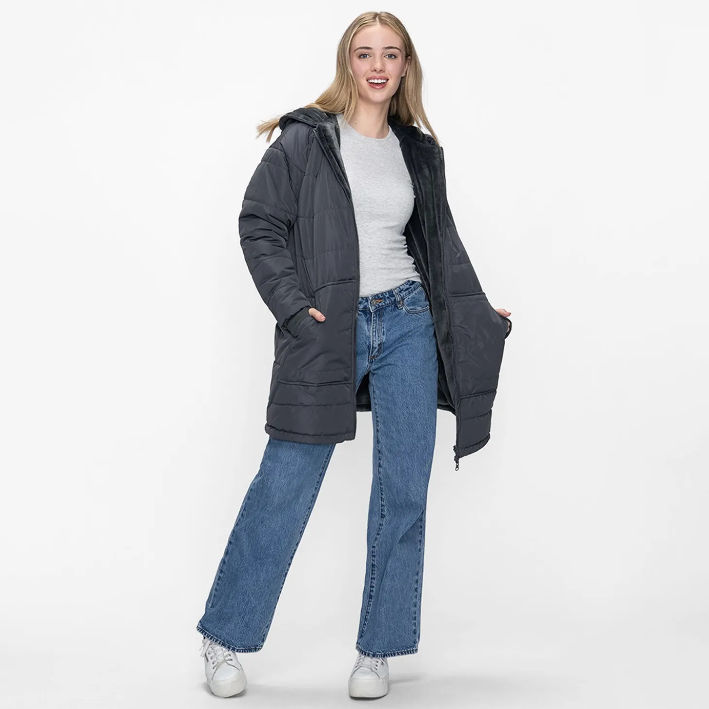 Charcoal/Charcoal Long Puffer Jacket