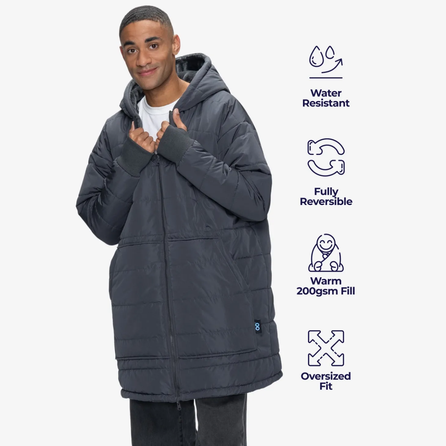 Charcoal/Charcoal Long Puffer Jacket
