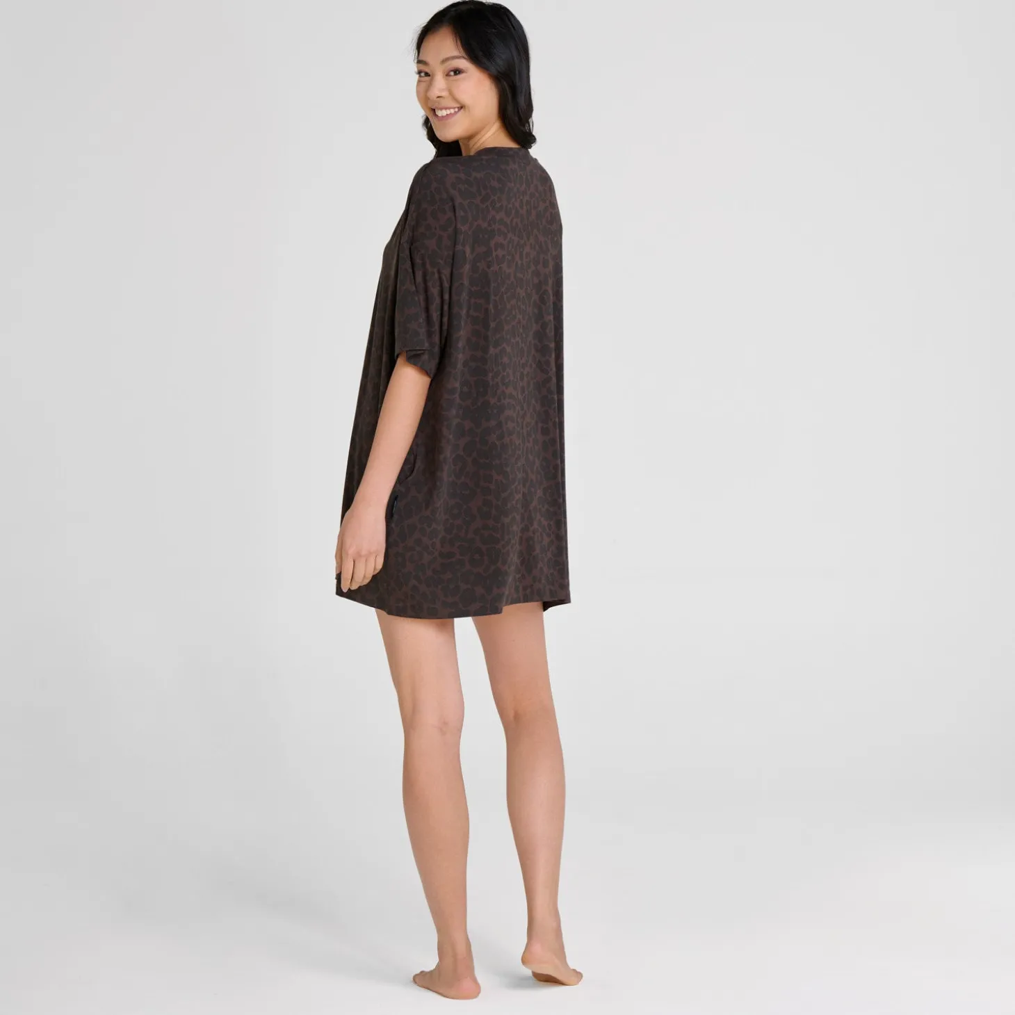 Chocolate Leopard V-Neck Sleep Tee Nightie