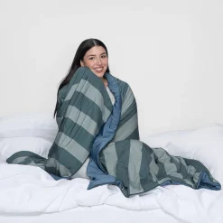 Green/Navy Stripe Cooling Blanket