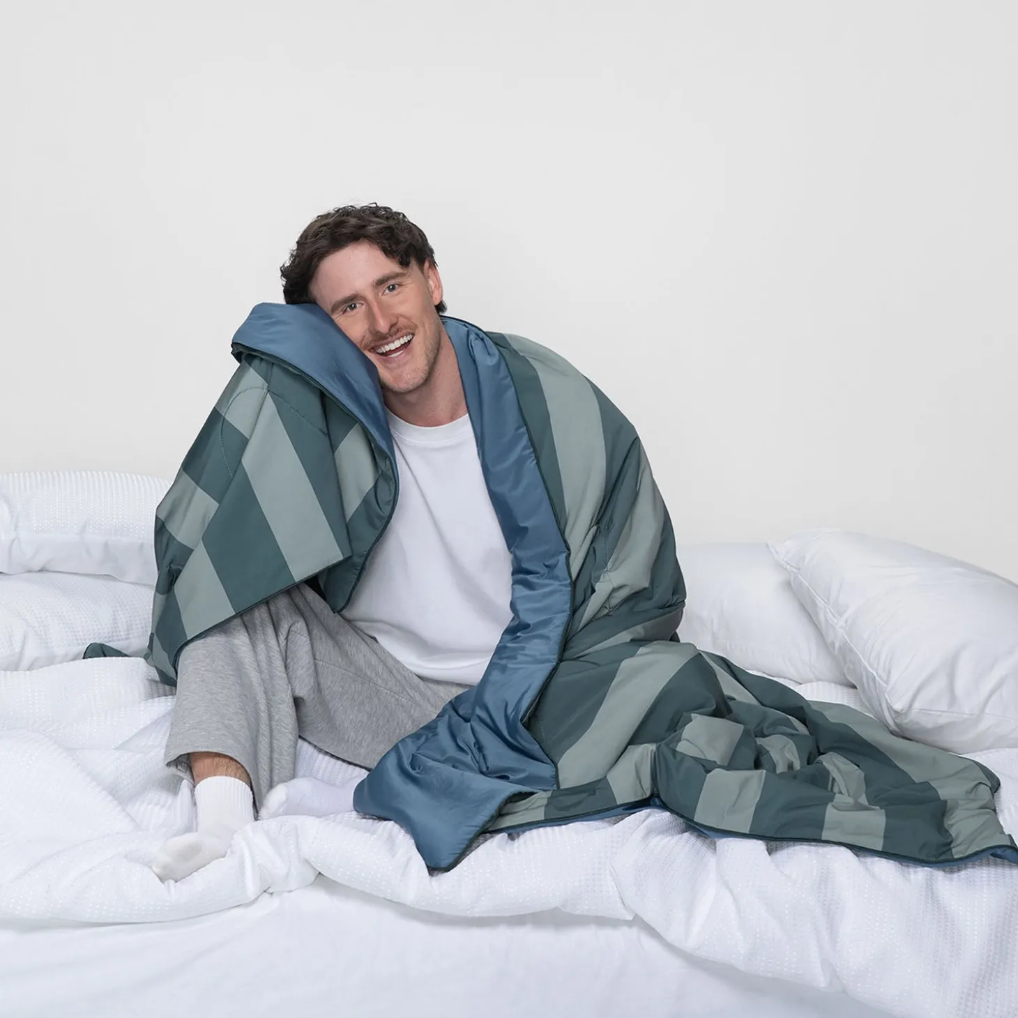 Green/Navy Stripe Cooling Blanket