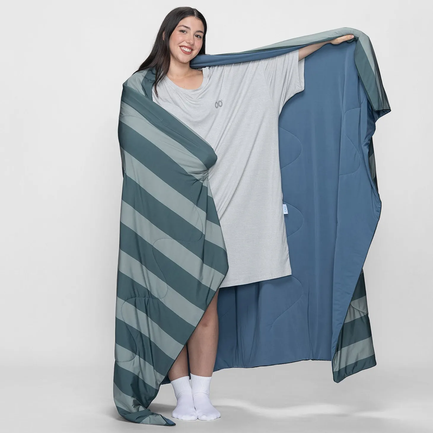 Green/Navy Stripe Cooling Blanket