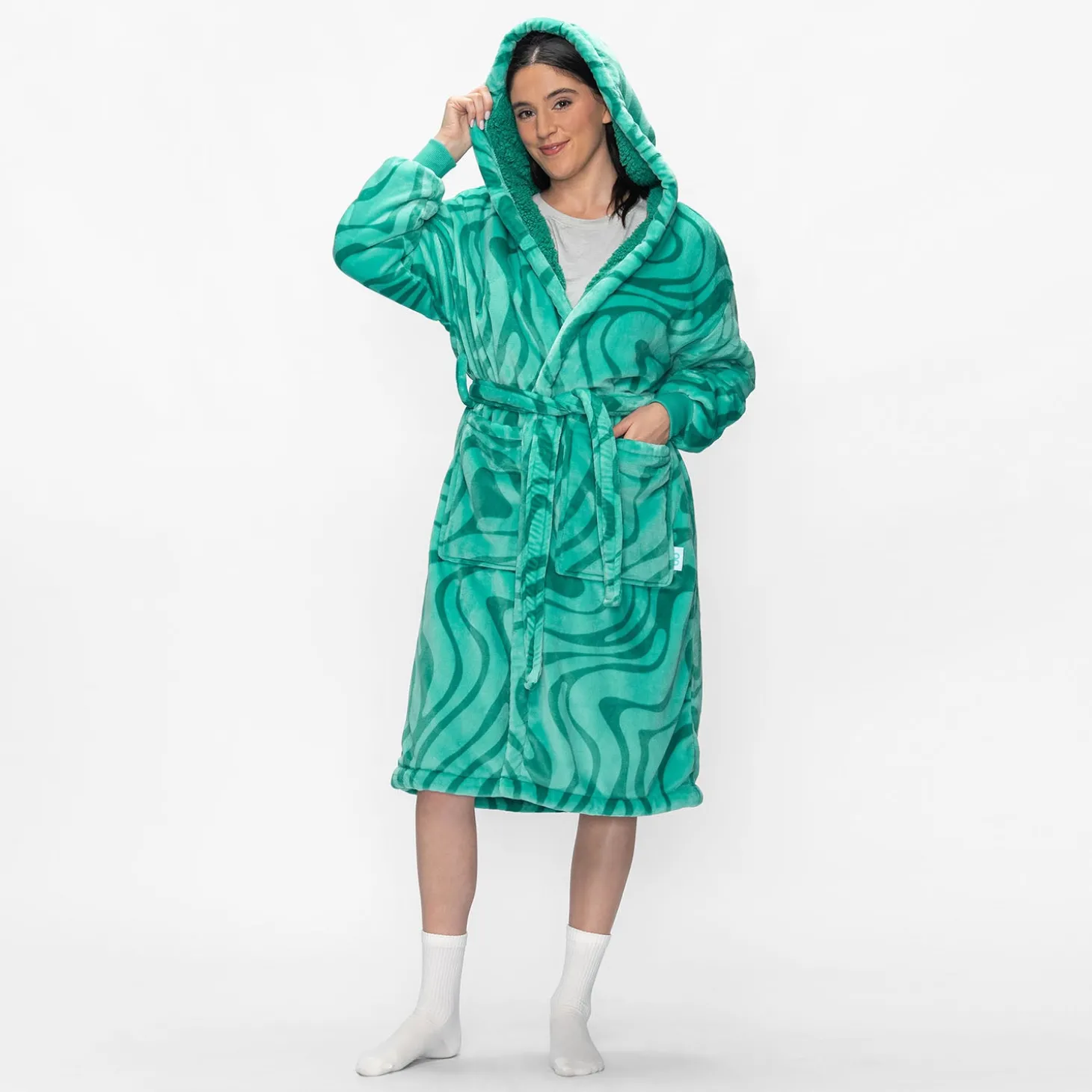 Green Swirl Sherpa Dressing Gown
