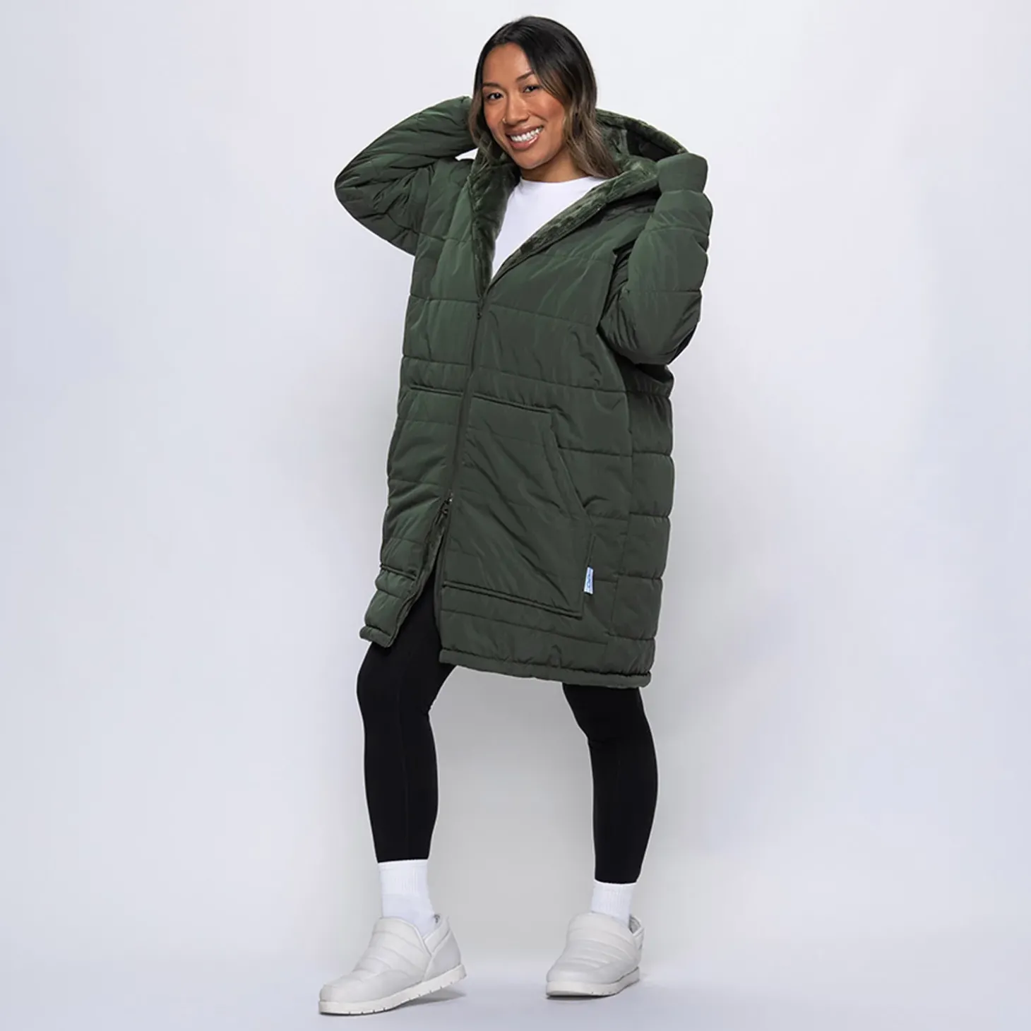 Khaki/Khaki Long Puffer Jacket