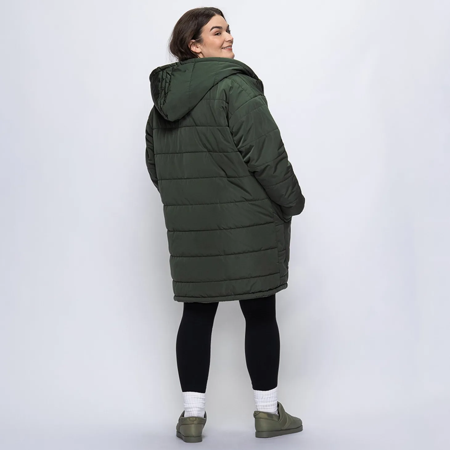 Khaki/Khaki Long Puffer Jacket