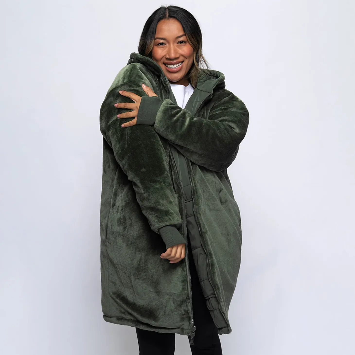 Khaki/Khaki Long Puffer Jacket