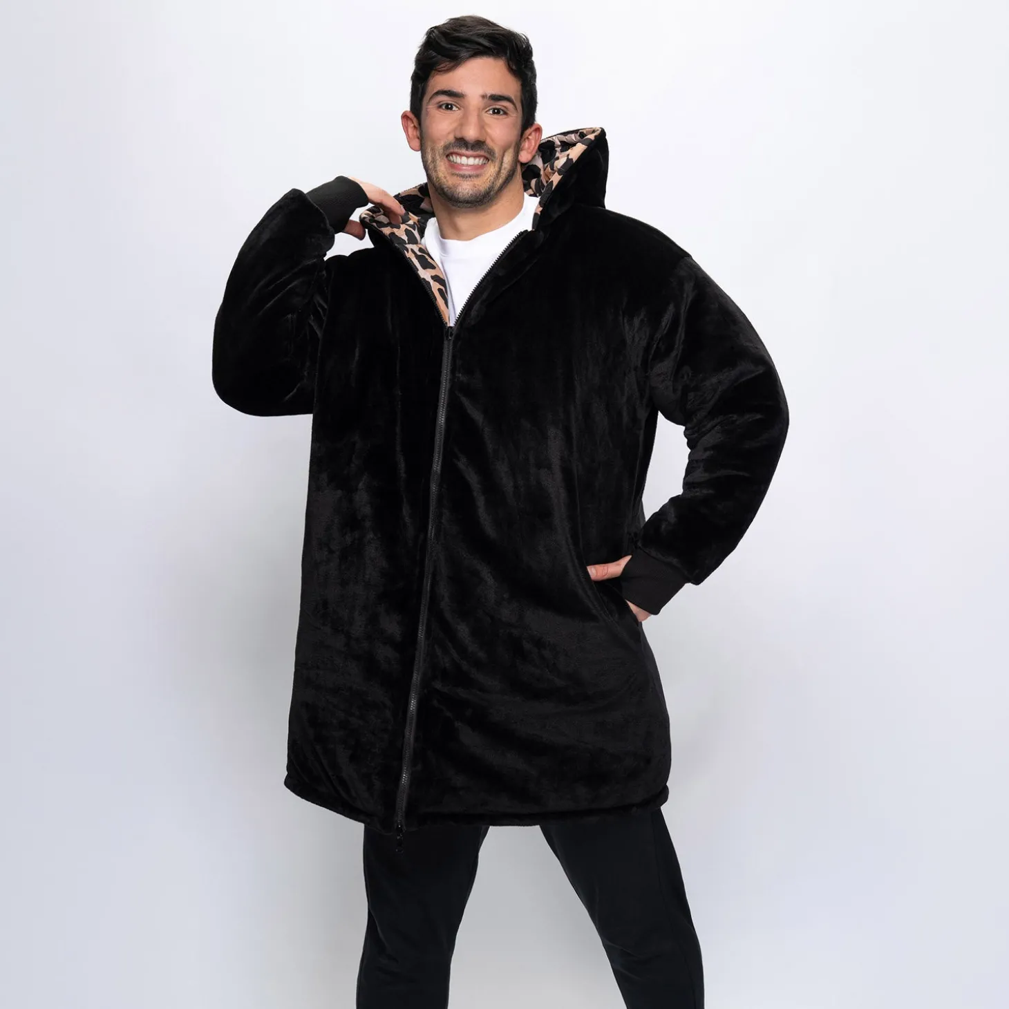 Leopard Print/Black Long Puffer Jacket