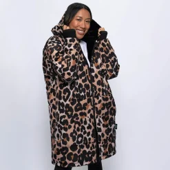 Leopard Print/Black Long Puffer Jacket
