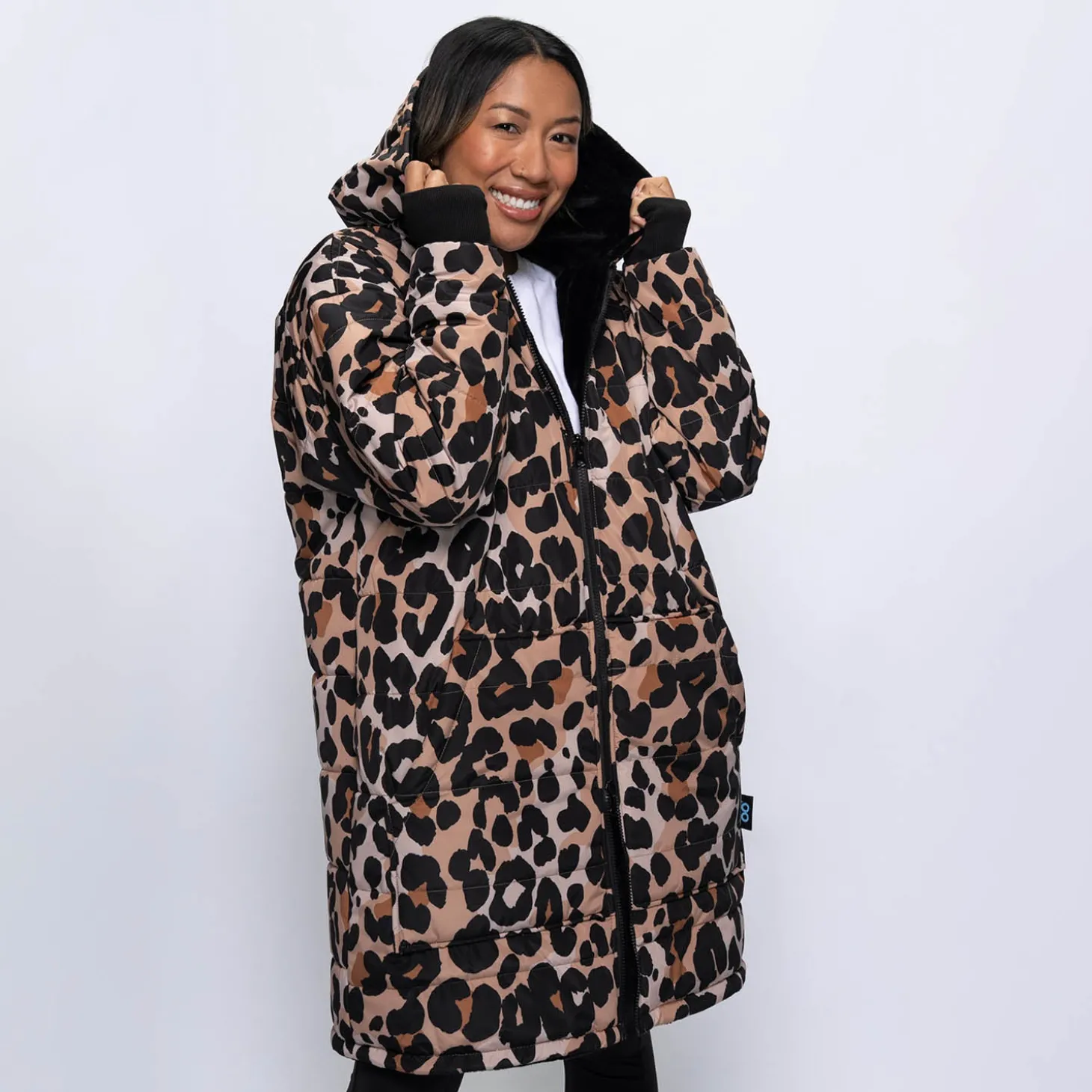Leopard Print/Black Long Puffer Jacket