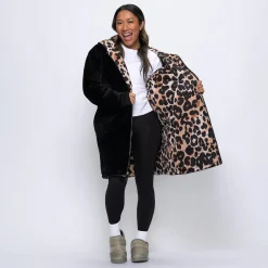 Leopard Print/Black Long Puffer Jacket