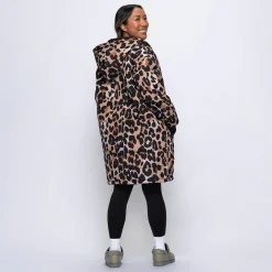 Leopard Print/Black Long Puffer Jacket