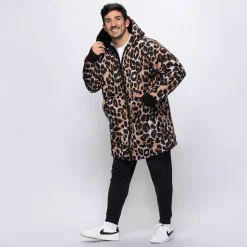 Leopard Print/Black Long Puffer Jacket